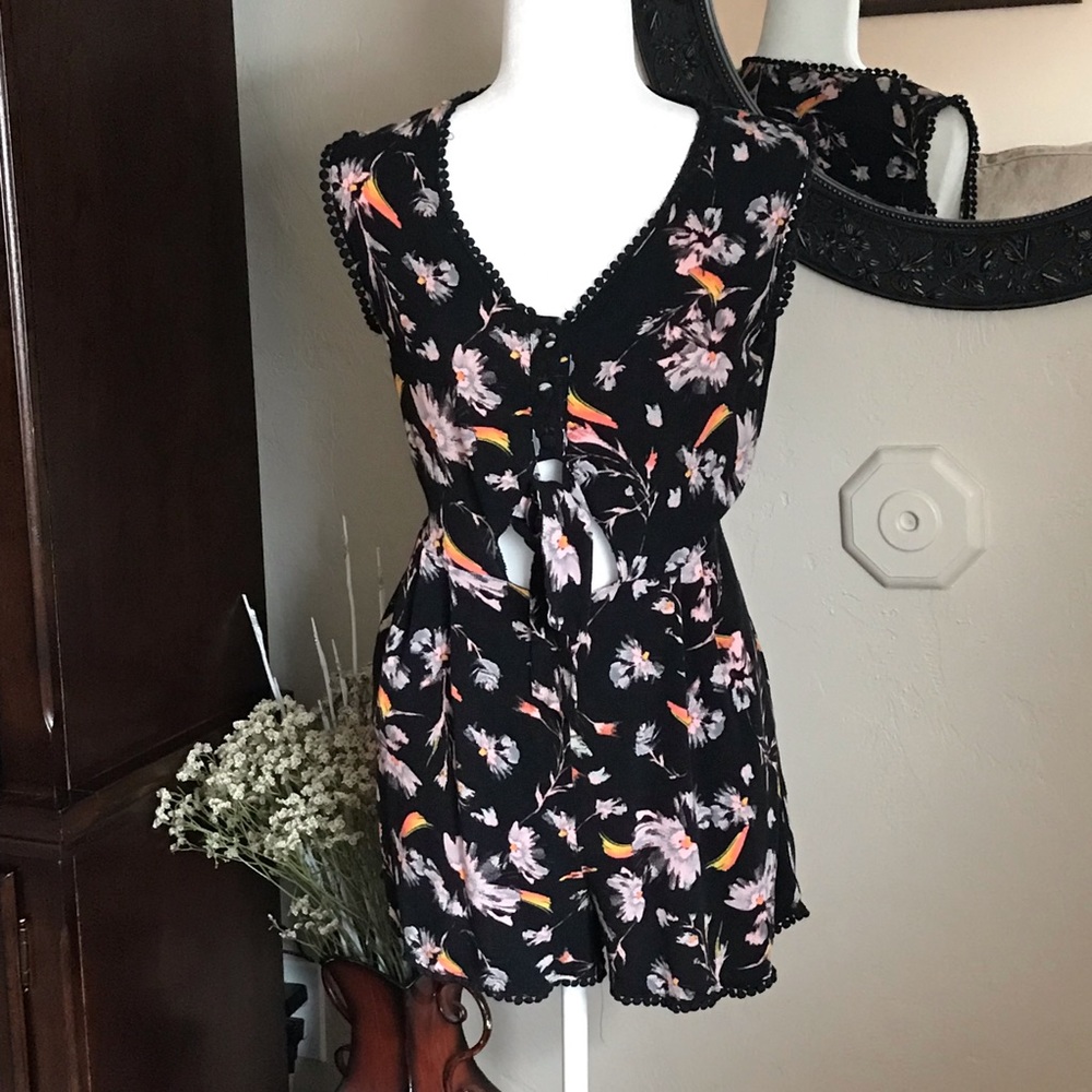 Xhilaration Black Floral Romper- Medium